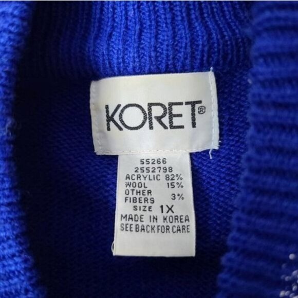 Vintage 80's Blue Silver Sparkles Geometric Wool Blend Cozy Sweater - Picture 4 of 11